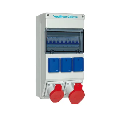 Walther Werke Steckdosenkombination 6983001 | CEE-Kombi 32A/16A | 3x Schuko | IP44 | Kunststoff | grau