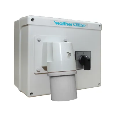 WALTHER Steckdosenkombination 68829AB1 | 63A | IP44 | Kunststoffgehäuse | Wandmontage | M40 | 5-polig | grau