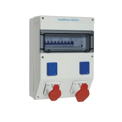Walther Werke Steckdosenkombination 6823010 | CEE 16A/32A 5-polig | 2x Schuko | FI 30mA | IP44 | Kunststoff