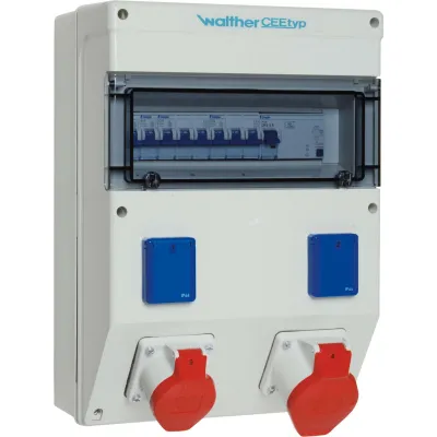 Walther Werke Steckdosenkombination 6823010 | CEE 16A/32A 5-polig | 2x Schuko | FI 30mA | IP44 | Kunststoff