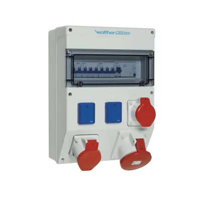Walther Werke Steckdosenkombination 6824403 | CEE 63A | 1x63A | 1x32A | 1x16A | 2x Schuko | IP44 | grau