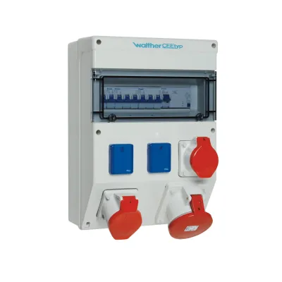 Walther Werke Steckdosenkombination 6824403 | CEE 63A | 1x63A | 1x32A | 1x16A | 2x Schuko | IP44 | grau