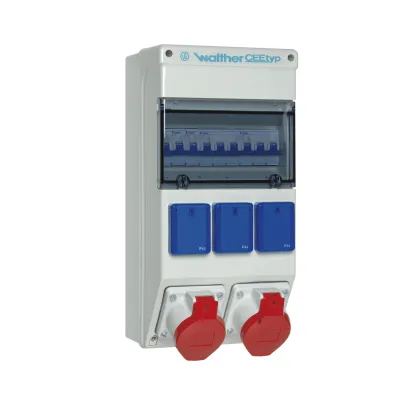 Walther Steckdosenkombination 6980203 | CEE 2x16A 5-polig 400V | 3x Schuko 230V | IP44 | Wandmontage | grau