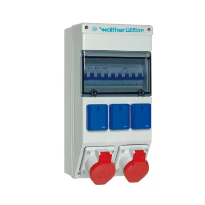 Walther Steckdosenkombination 6980203 | CEE 2x16A 5-polig 400V | 3x Schuko 230V | IP44 | Wandmontage | grau