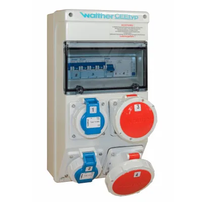 Walther Steckdosenkombination 6983012X7 | CEE 32A/16A 5-polig 400V | IP67 | 2x Schuko | FI/LS | Kunststoff | grau