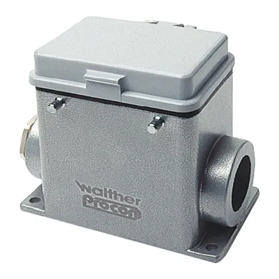 WALTHER Sockelgehäuse T701232MS | Industriesteckverbinder | Aluminium | M25 Stutzen | IP65 | Klappdeckel | grau