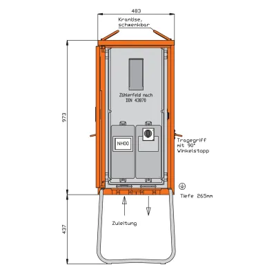 Walther Anschlussschrank WA0011B | Baustromverteiler 55kVA | 1 Abgang | 1 Zählerplatz | NH00 100A | IP44