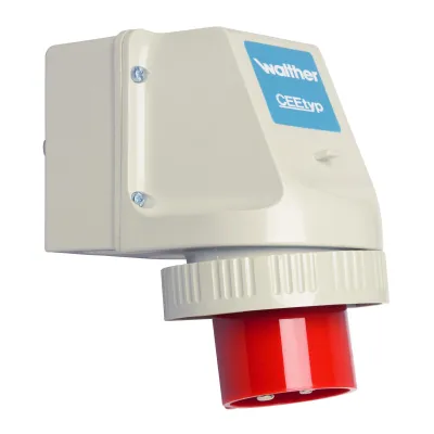 WALTHER CEE Wandgerätestecker 638406 | 32A 4-polig | 400V 6h | IP67 | Aufbau | 2 Kabeleinführungen | Kunststoff | rot