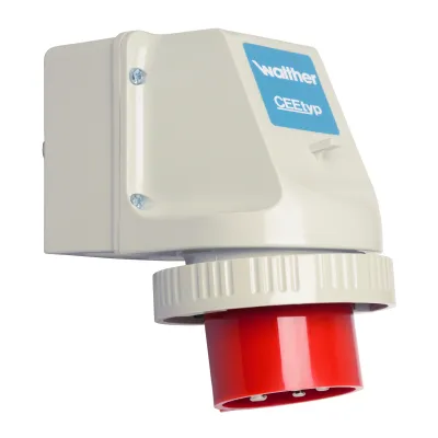 WALTHER Wandgerätestecker 638 | CEE-Stecker 32A 5-polig 400V 6h IP67 | Aufbau | abgewinkelt | Kunststoff | rot