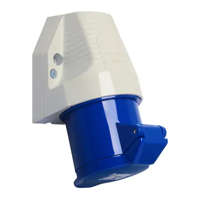 WALTHER Wandsteckdose 110409 | CEE 16A 4-polig 230V 9h | IP44 | Aufputz | Kabeleinführung oben | Kunststoff blau/grau