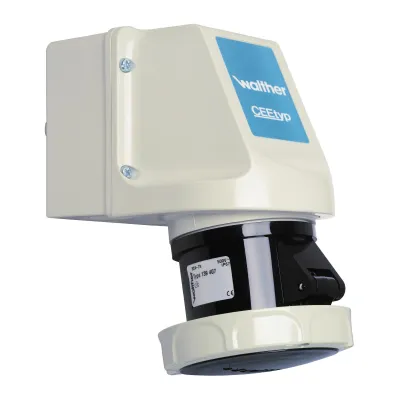 WALTHER Wandsteckdose 119407 | CEE 16A 4-polig 500V 7h | IP67 | Aufputz | Schraubklemme | Kunststoff Grau Schwarz