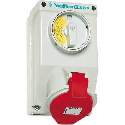 Walther Wandsteckdose AT130 | CEE 32A 5-polig 400V 6h | IP44 | Ausschalter 4-polig | mechanische Verriegelung
