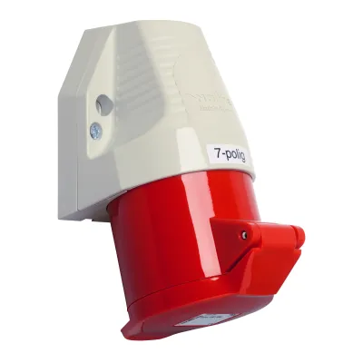 WALTHER CEE-Wandsteckdose 130706 | 32A 7-polig 400V 6h | IP44 | Schraubklemme | Aufputz | Außeneinbau | rot/grau