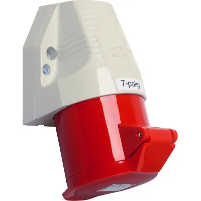 WALTHER CEE-Wandsteckdose 130706 | 32A 7-polig 400V 6h | IP44 | Schraubklemme | Aufputz | Außeneinbau | rot/grau