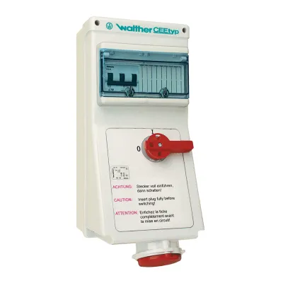 WALTHER CEE-Wandsteckdose AL160TA 63A 5-polig 400V 6h IP44 | Schalter & Verriegelung | 3-poliger Automat | rot