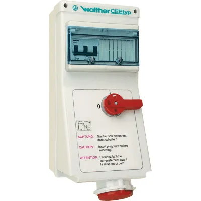 WALTHER CEE-Wandsteckdose AL160TA 63A 5-polig 400V 6h IP44 | Schalter & Verriegelung | 3-poliger Automat | rot