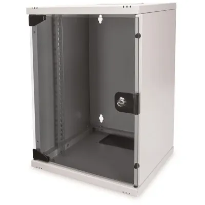 DIGITUS Wandgehäuse DN-10-09U | 10 Zoll 9HE Netzwerkschrank | 464x312x300 mm | Glastür | Stahl | 30kg | grau RAL 7035