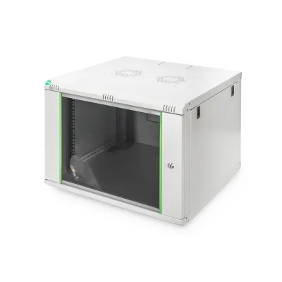 DIGITUS Netzwerk-Wandgehäuse DN-19 07U-6/6-EC | 7HE | 19 Zoll | 600x600 mm | Glastür abschließbar | Stahl | grau