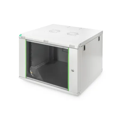 DIGITUS Netzwerk-Wandgehäuse DN-19 07U-6/6-EC | 7HE | 19 Zoll | 600x600 mm | Glastür abschließbar | Stahl | grau