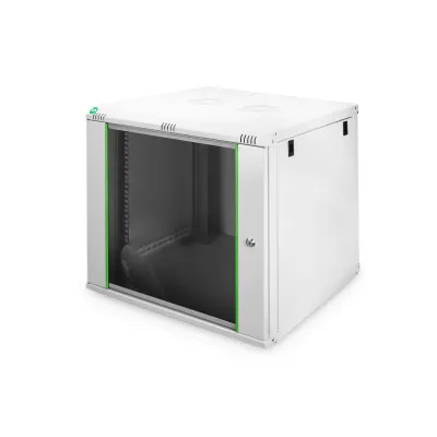 DIGITUS Wandgehäuse DN-19 09U-6/6-EC | 19 Zoll Netzwerkschrank 9HE | 600x600mm | Glastür abschließbar | Stahl RAL 7035