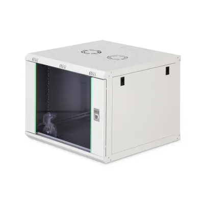 DIGITUS Wandgehäuse DN-19 09U-6/6-EC | 19 Zoll Netzwerkschrank 9HE | 600x600mm | Glastür abschließbar | Stahl RAL 7035