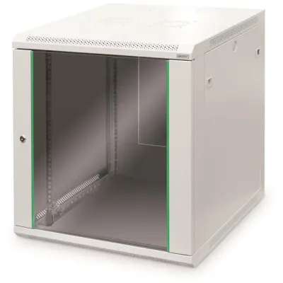 Digitus Wandgehäuse DN-19 12U-6/6-EC | 19 Zoll Netzwerkschrank | 12HE | Wandmontage | 600x600mm | Glastür | grau
