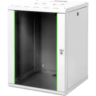 DIGITUS Netzwerkschrank DN-19 16U-6/6 | 19 Zoll Wandschrank | 16HE | 820x600x600mm | Glastür | Stahl | grau RAL7035