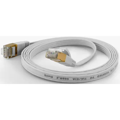 Wantec Patchkabel FTP Cat6a 7012 | 15m | RJ45 Stecker vergoldet | flach | 250 MHz | weiß