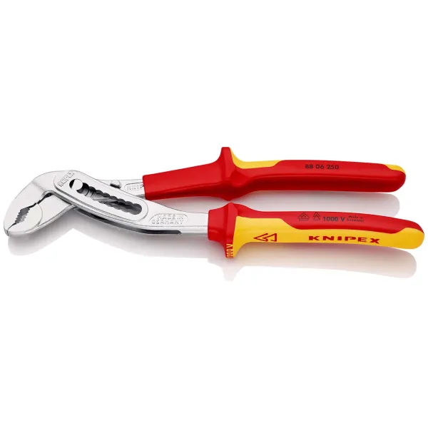 KNIPEX Wasserpumpenzange 88 06 250 SB | Alligator | VDE 1000V isoliert | 250mm | 9-fach verstellbar | Gelb/Rot