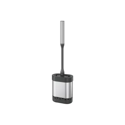 Metaltex WC-Garnitur Cleany 185519000 | WC-Bürste flach flexibel | Edelstahl | 2-teilig | mit Halter | schwarz