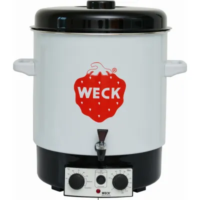WECK Einkochautomat EM mit Uhr | 29 Liter | Ablaufhahn | Entsafter | Präzisionsthermostat | Schwarz Weiß