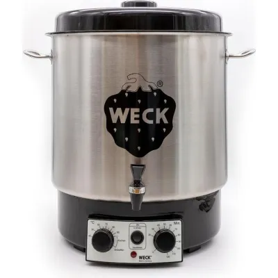 Weck Einkochautomat WAT 25 A | 30 Liter Edelstahl gebürstet | Auslaufhahn | Entsafterschaltung | Uhr | Ø35cm | Metall
