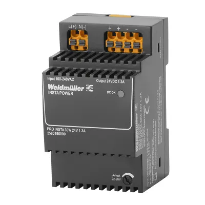 Weidmüller Schaltnetzteil PRO INSTA 30W | 24V DC | 1,3A | Hutschiene | IP20 | 85–264VAC | Ausgang einstellbar