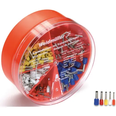 Weidmüller Aderendhülsenbox H-BOX 9025430000 | 400 Stück | 0,5–2,5 mm² isoliert | Kunststoffkragen | 5 Farben
