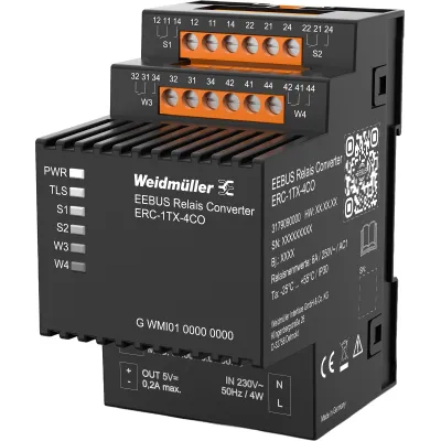 Weidmüller Relaiswandler ERC-1TX-4CO 4-fach | EEBUS | 230V | Hutschiene | Ethernet RJ45 | IP30