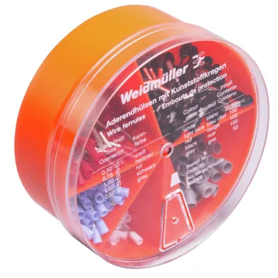 Weidmüller Aderendhülsensortiment H-BOX 0.5-2.5QMM T | 400 Stück | Kunststoffbox | transparenter Deckel | rot