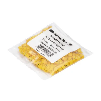 Weidmüller Leitermarkierer CLI C 1-3 GE/SW 2 MP | Kabelmarkierer für 1,5-4 mm² | Kunststoff | gelb | 3x4,2 mm