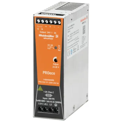 Weidmüller Schaltnetzteil PRO ECO 1469480000 | 120W 24V 5A | Hutschienenmontage | Kurzschlussfest | IP20 | AC 85–264V