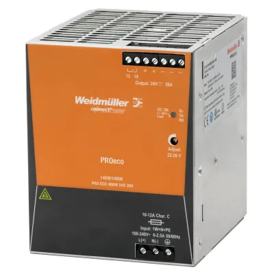 Weidmüller Schaltnetzteil PRO ECO 480W 1469510000 | 24V 20A | Tragschienenmontage | AC/DC | IP20 | Schraubanschluss