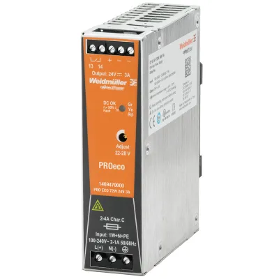 Weidmüller Schaltnetzteil PRO ECO 1469470000 | 72W 24V 3A | stabilisiert | Tragschienenmontage | AC/DC 85–264V | IP20
