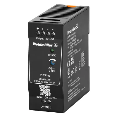 Weidmüller Stromversorgung PRO BAS 60W 12V 5A 2838420000 | Hutschienen-Netzteil | AC/DC | kompakt | IP20
