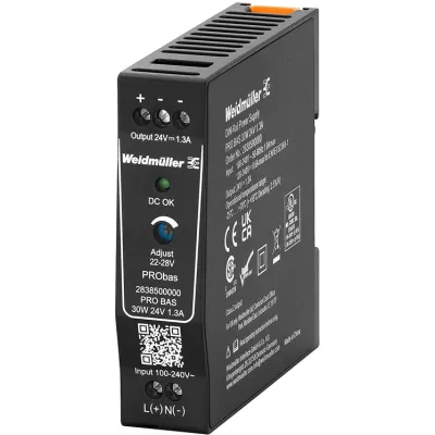 Weidmüller Stromversorgung PRO BAS 30W 24V 1.3A | Hutschienen-Netzteil | AC/DC | IP20 | kurzschlussfest