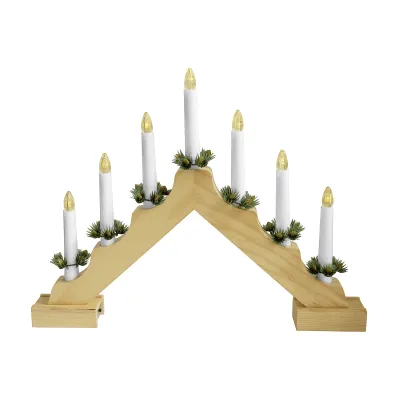 Star-Max Weihnachtsbogen Holz 09175T | 7 LED | 42x32 cm | Timer | Batteriebetrieben | warmweiß | natur | Innenbereich