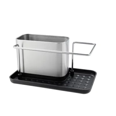 WENKO Spülorganizer Orio 54709100 | Spülbecken-Caddy Edelstahl | viel Stauraum | 21x10,5x12 cm | Silber/Schwarz