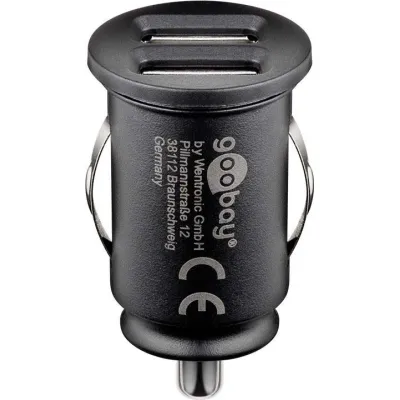Goobay Dual USB-Autoladegerät 44177 | KFZ Ladeadapter 2x USB-A | 2,1A Schnellladen | 12/24V | kompakt | schwarz