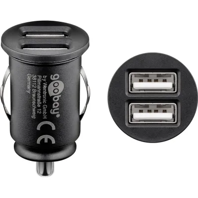 Goobay Dual-USB Auto Ladegerät 71897 | Kfz-Ladeadapter 24W 4,8A | Schnellladen | 2 Ports | 12/24V | Schwarz