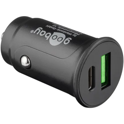 goobay KFZ-Schnellladegerät 59521 | Dual USB-C PD 27W | Auto Ladegerät 12/24V | Mini Zigarettenanzünder | Schwarz