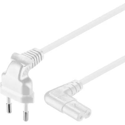 Goobay Netzanschlussleitung 97356 | Netzkabel Eurostecker 90° abgewinkelt | 3m | IEC 60320 C7 | 2-polig | PVC weiß