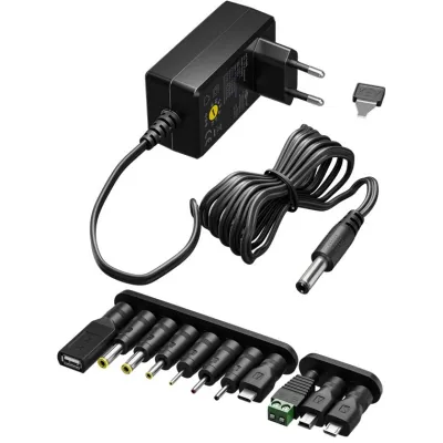 goobay Universal-Netzteil 3-12V | 12W | 11 Adapter (USB-C, USB-A, Micro-USB, DC) | Ersatznetzteil | Stecker-EU