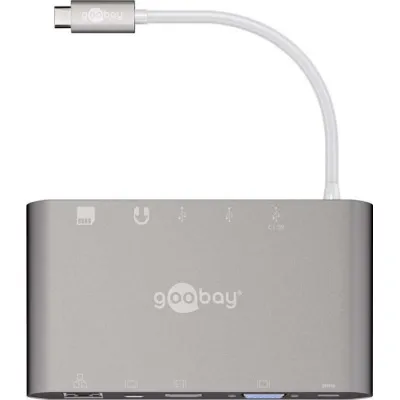Goobay USB-C Multiport-Adapter 62113 | 11-in-1 Hub HDMI, VGA, MiniDP, USB 3.0, LAN, SD | 60W PD | Aluminium